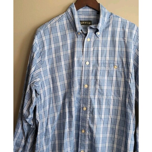 Orvis Size Medium Plaid Button Down Shirt Mens Blue Long Sleeve Cotton Check LS - Picture 3 of 5